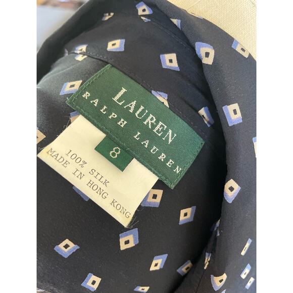 Lauren Ralph Lauren 100% Silk Geometric Print Button Down Shirt Dress Size 8 - Picture 6 of 6
